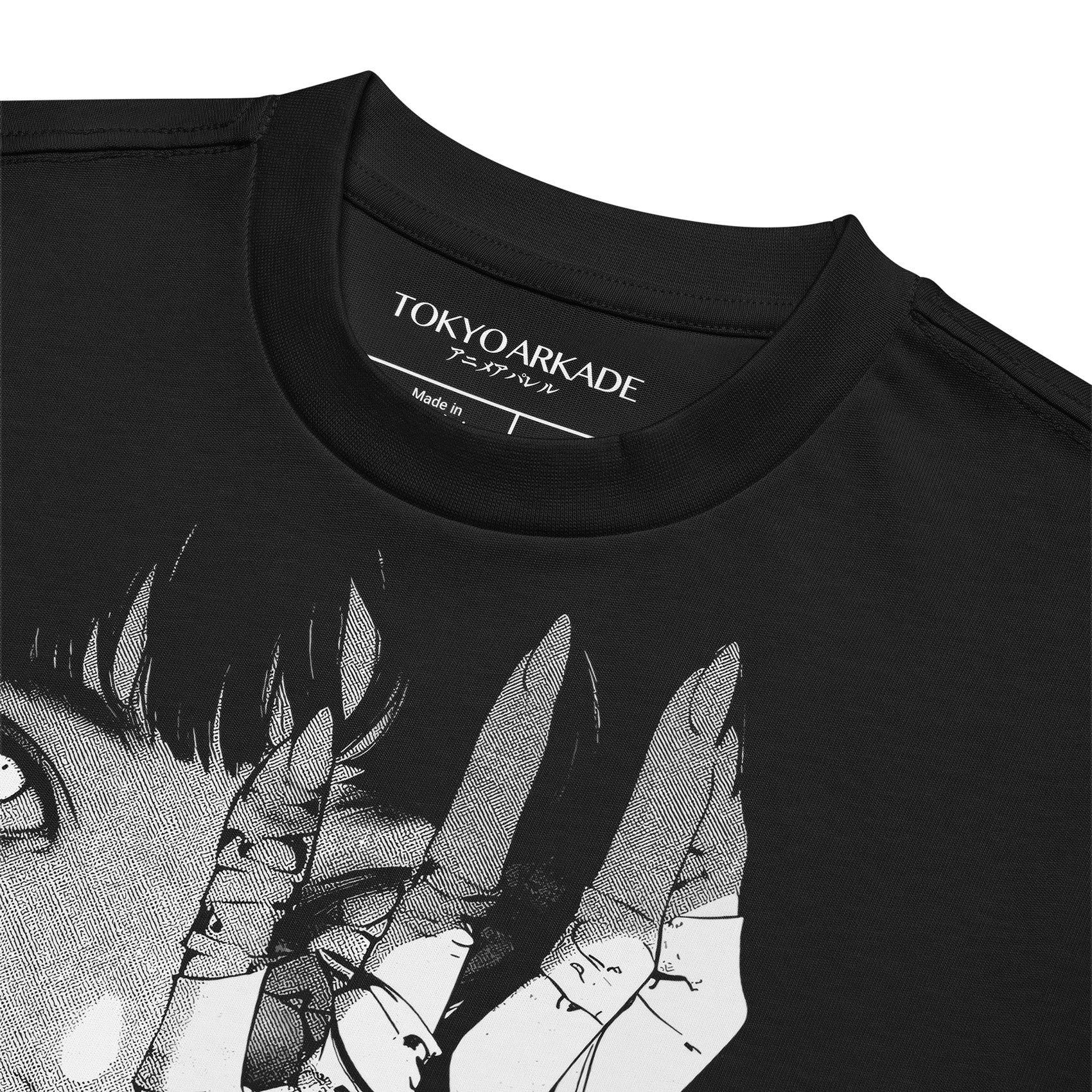 Black t-shirt with graphic design and 'TOKYO ARKADE' branding