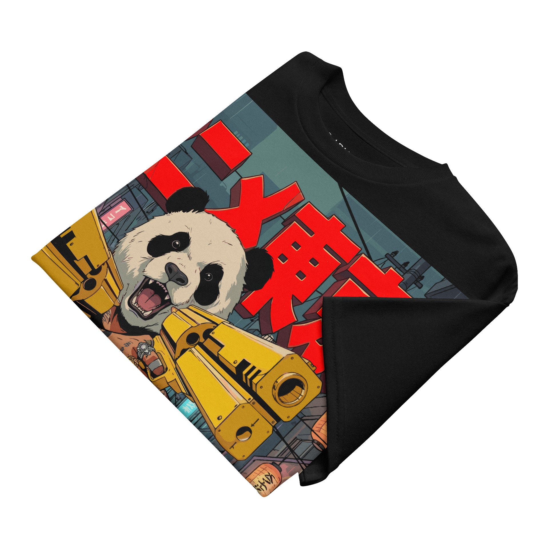 Black tank top with a graphic design of a panda and text on a white background anime manga otaku gamer gaming