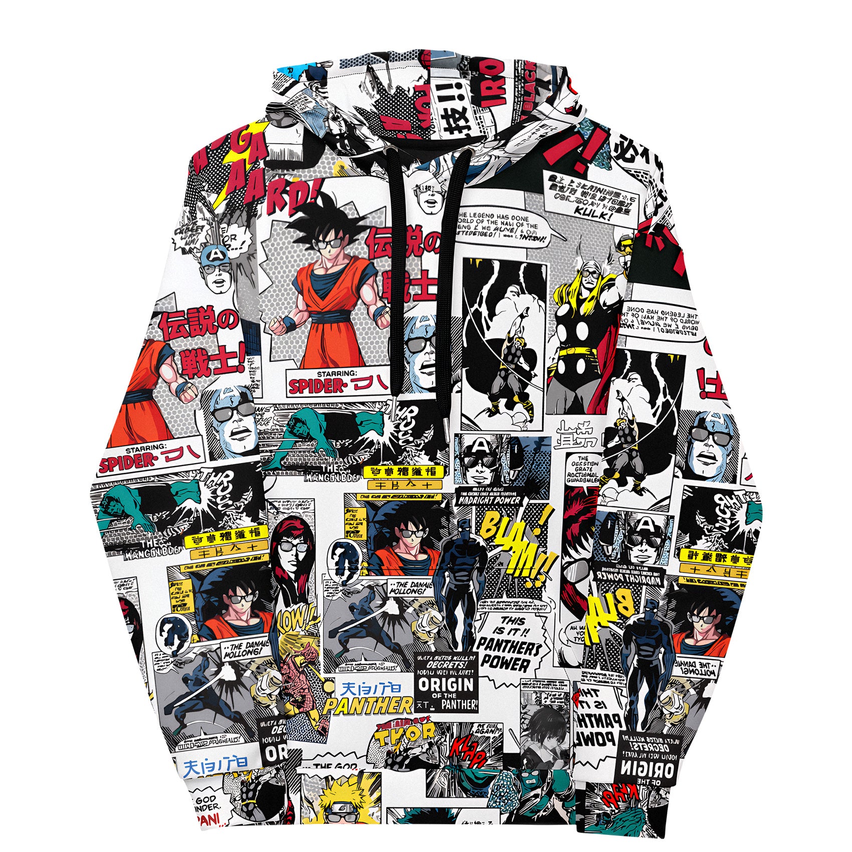 Hoodie with comic book character and graphic design on a white background comic characters gaming gamer