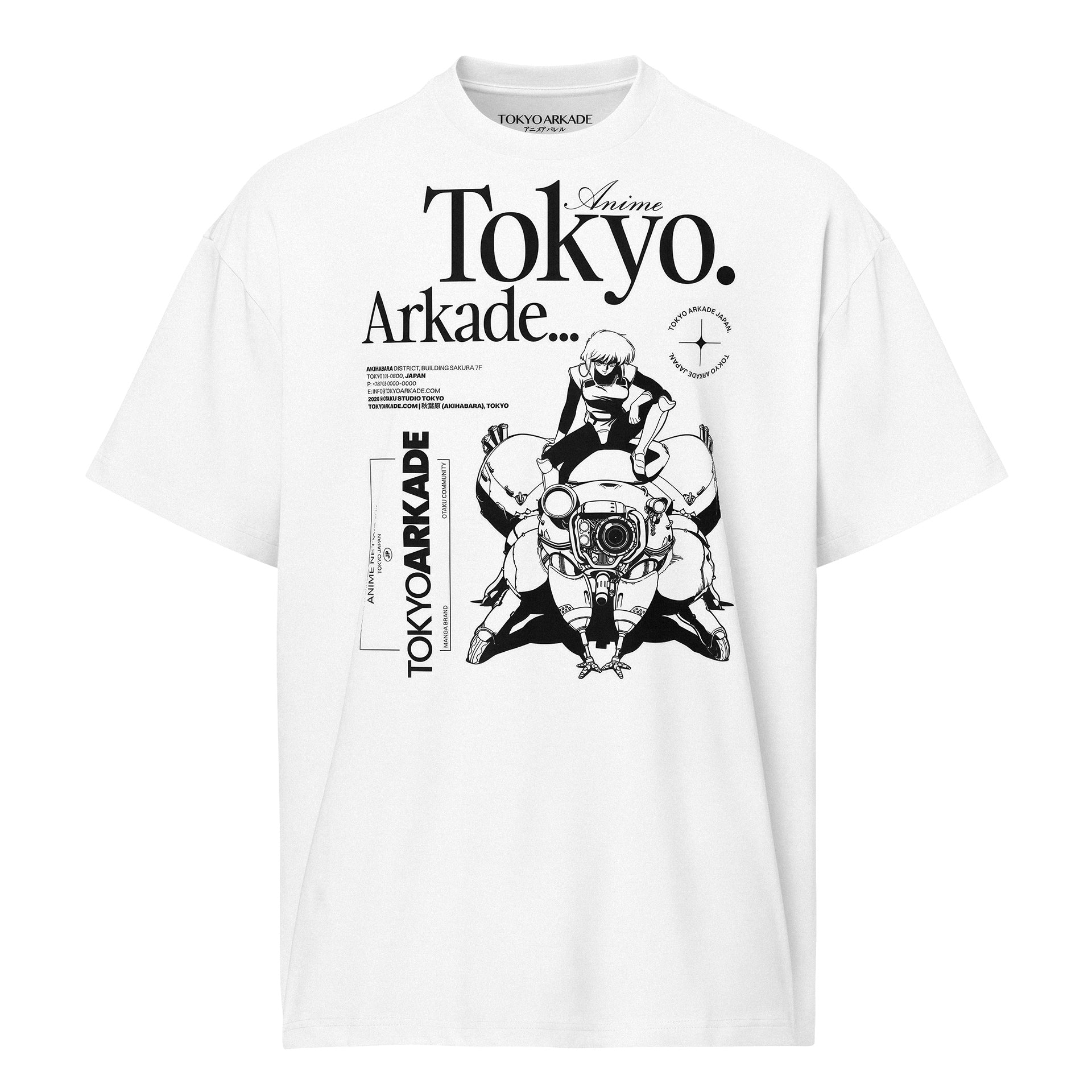 White t-shirt with black graphic design and 'Tokyo Arkade' text on a white background animewave mangawave animegrid mangagrid japanmatrix tokyomatrix akibaflow otakumatrix animeorbit mangaversecore japanaxis animeframe tokyochrome akibachrome otakuframe animelogic mangalogic japanflux tokyoecho akibaecho animecorewave mangacorewave japanlink otakulink animeportal mangaportal tokyoportal
