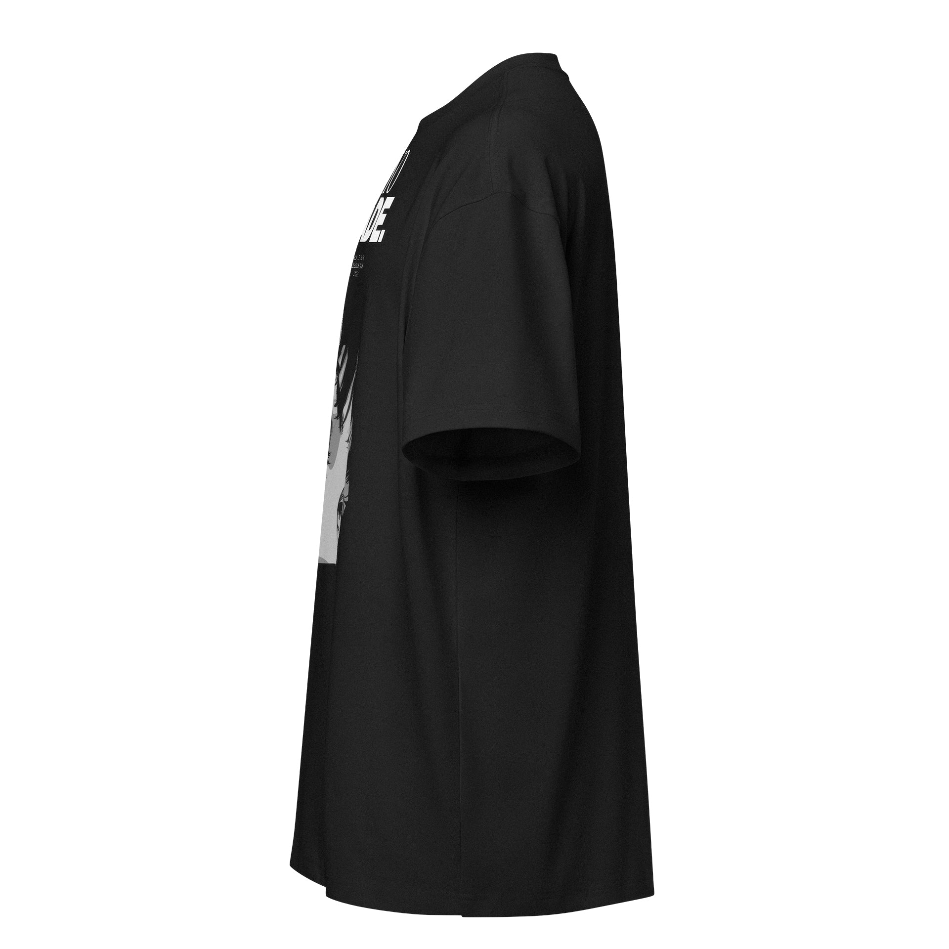 Black t-shirt with white text and graphics on a white background Black t-shirt with TOKYO ARKADE branding and text on a white  Black t-shirt with 'TOKYO ARKADE' text and anime-style eye design on a white background background