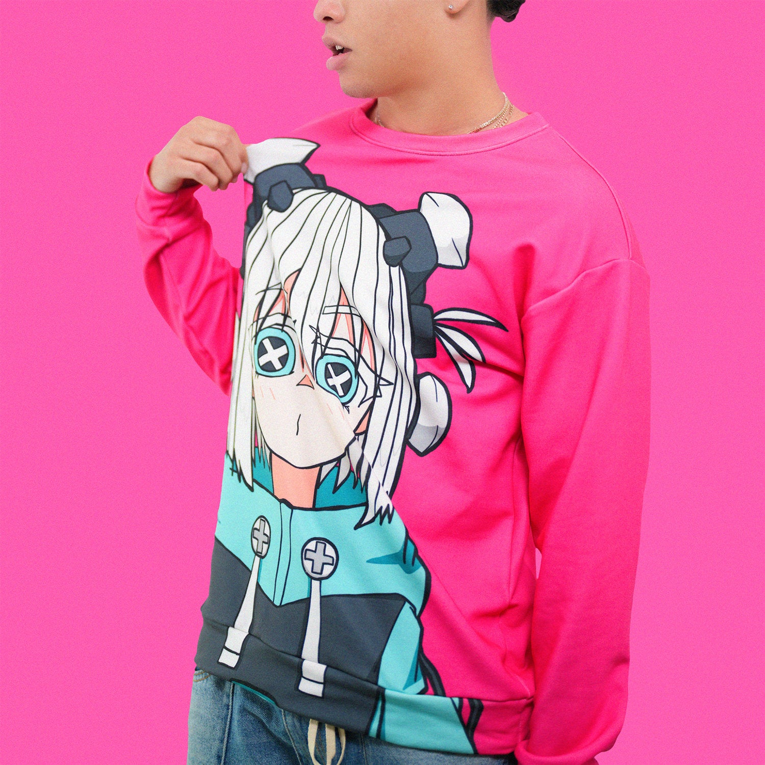 cyberpunk sweater pink anime manga otaku
