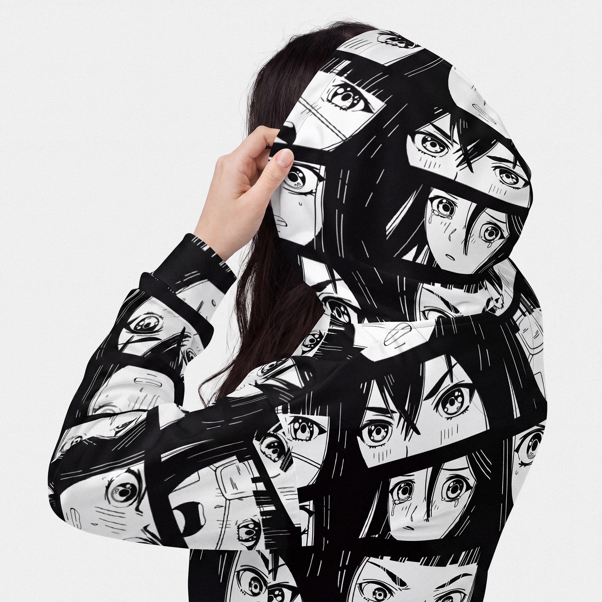 Hoodie with black and white graphic design of a woman's face on a plain background Sakura Haruno personaje, Sakura anime Naruto, Sakura manga Naruto, Sakura Boruto, Sakura adulta Boruto, Sakura médica ninja
