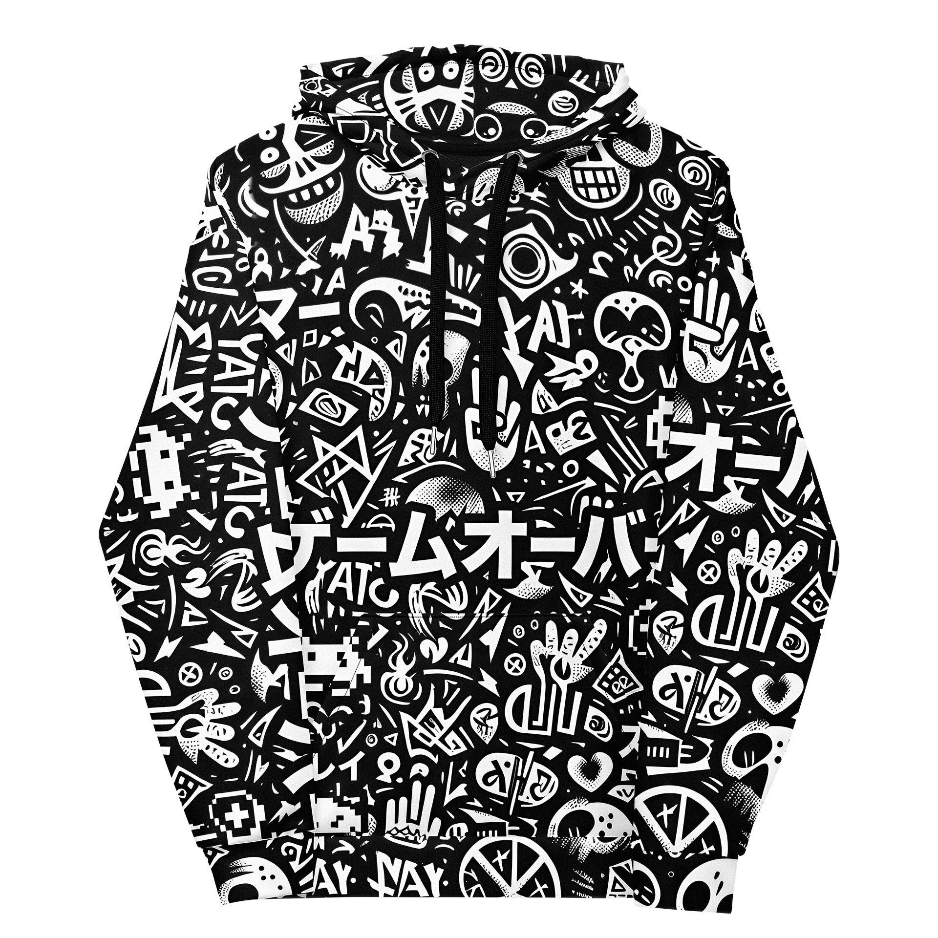 Two people wearing matching patterned outfits sitting on a dark background anime manga