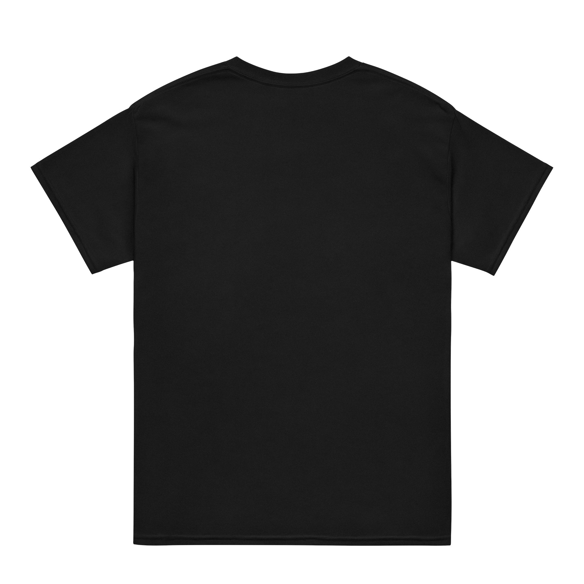 Black t-shirt on a white background biopunk, nanotechnology, neural interface, cybernetic, augmented reality, techno-futurism, digital dystopia, exosuit, AI core, data stream, virtual avatar, synthwave, retrowave, vaporwave, hyper-tech, cybernetic enhancement, mech pilot, battle suit, anime aesthetic, cel-shaded, visual novel, light novel, fanservice, chibi, senpai, isekai, yokai, oni, spirit realm, power-up